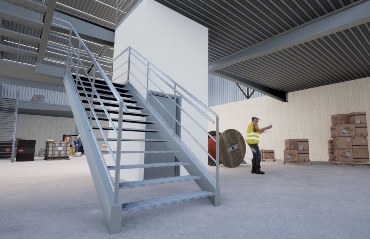 876 Trade Center Warehouse — render — mezzanine stair